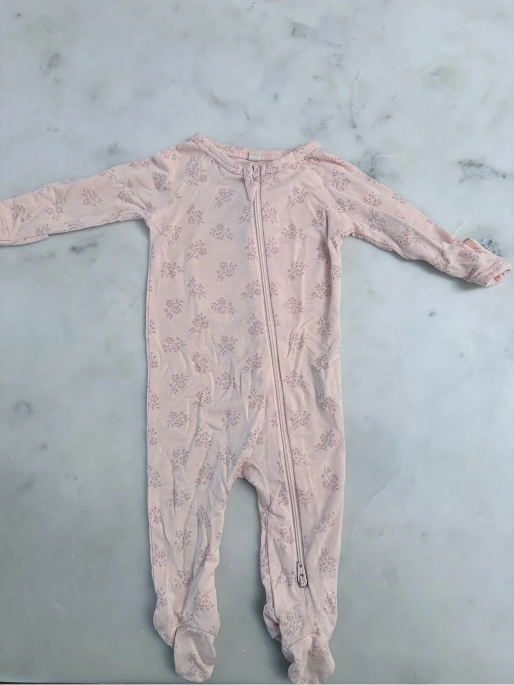Quincy Mae Pink Floral Zipper Footed One-Piece 0-3M